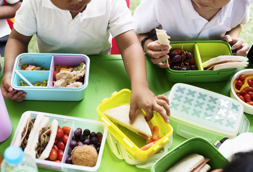 Projeto de alimentação saudável: crianças aprendendo sobre escolhas alimentares equilibradas e hábitos nutritivos na escola.